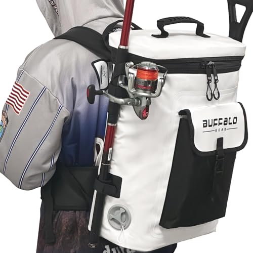 Buffalo Gear Fish Cooler Backpack 32Qt Waterproof Fishing Backpack Cooler Portable Fish Bag, Keep Ice Cold More Than 24 Hours - color: White-22qt
