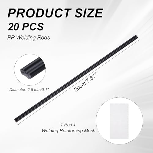MECCANIXITY 10pcs Plastic Welding Rods, 8 Inch PP Welding Repair Strips Welder Rods with Reinforcing Mesh for Car Bumpers, Kayak Repair, Plastic Welder, Black - color: Black, size: 20cm