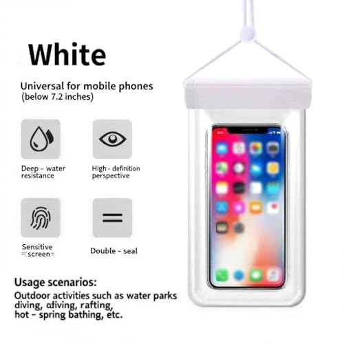 1PCS Waterproof Phone Case - Universal Fit for iPhone 14/13/12 & Android Phones - Submersible Up to 100ft for Kayaking, Fishing, Rain,etc.(Black/White/Pink) (White) - color: White