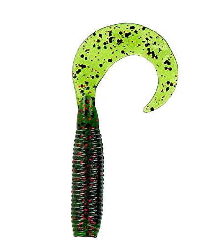 Yamamoto 5" Single Tail Grub Soft Plastic Fishing Angling Swimbait Lures with Tail-Curling Action - 20 Pack - color: WATERMELON W/ BLACK & RED FLAKE (20 PACK), size: 5" SUPER GRUB