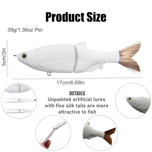 2PCS Unpainted Blanks Bait 6.69 inch / 1.36oz Hand-Carved Fish Scales Filament Tail Gilde Bait Artificial Fishing Lure