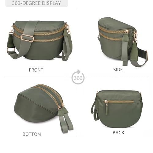 Pure Colour Crossbody Bum Bags for Women Spacious Checkered Cross body Bag Nylon Trendy Fanny Pack for Travel - color: Beans Green
