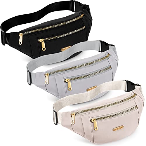 3 Pcs Waterproof Fanny Packs for Women and Men Waist Pack with Adjustable Strap Waist Pouch for Sports Running Exercise Walking Travel - color: Black, Gray, White
