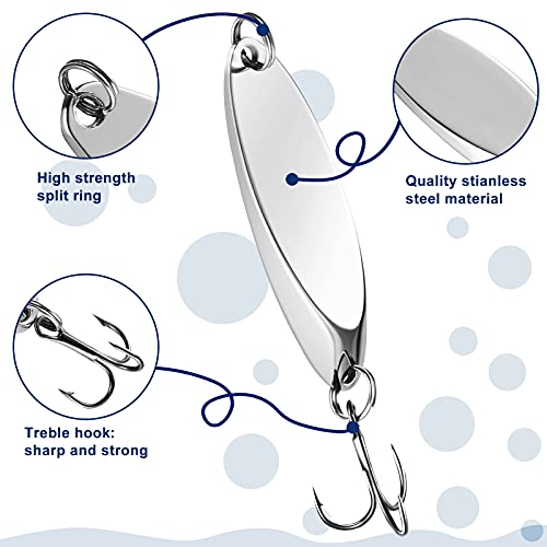 HESTYA Fishing Lures Spoons Saltwater Treble Trout Lures Hard Metal Spinner Baits 5 Sizes Casting Spoon Hooks for Salmon Bass in 1/5 1/4 3/8 1/2 3/4 oz - color: Silver