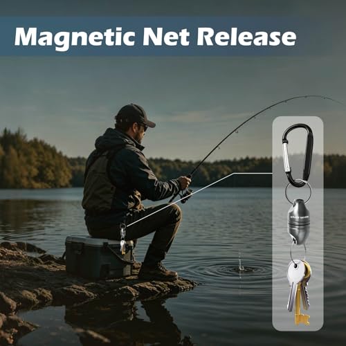 Magnetic Net Release for Fly Fishing, Aluminum Magnetic Quick Release Keychain, Fly Fishing Net Magnet Holder Retractor with Carabiner - color: gun metal