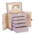 Homde Synthetic Leather Huge Jewelry Box Mirrored Watch Organizer Necklace Ring Earring Storage Lockable Gift Case (Grey Purple + Gold) - color: Grey Purple + Gold