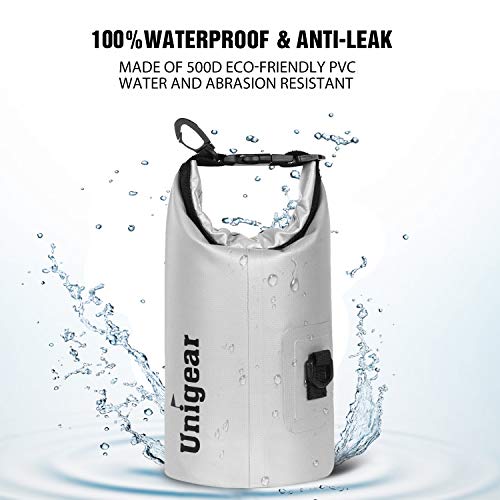 Unigear Dry Bag Waterproof, 2L/5L/10L/20L/30L/40L Floating and Lightweight Bags for Kayaking, Boating, Fishing, Swimming and Camping with Waterproof Phone Case - color: White, size: 2L