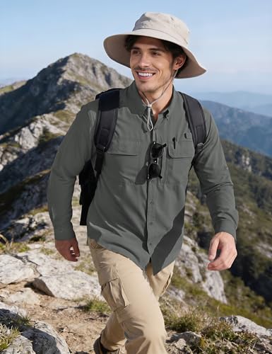 MAGCOMSEN Men's Sun Protection Fishing Shirts Long Sleeve UPF 50+ Quick Dry Cooling Button Down Shirt for Hiking Safari - color: Dark Grey, size: XX-Large