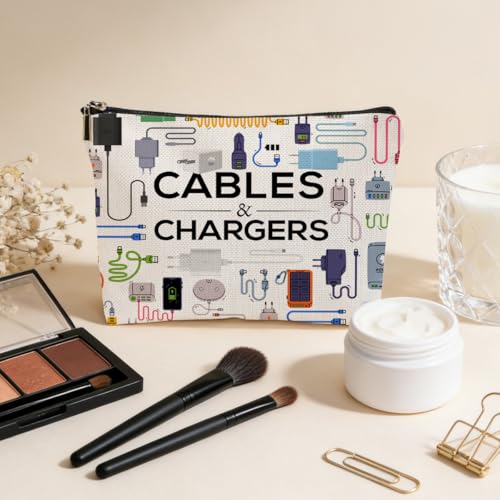JIUWEIHU Charger Makeup Bag, Charging Cord Electronics Accessories Themed Cables Cosmetic Bags Travel Organizer Bag Zipper Pouch, Birthday Ideal Gifts for Women Friend Colleague Sister Mom - color: Multicolor 0068
