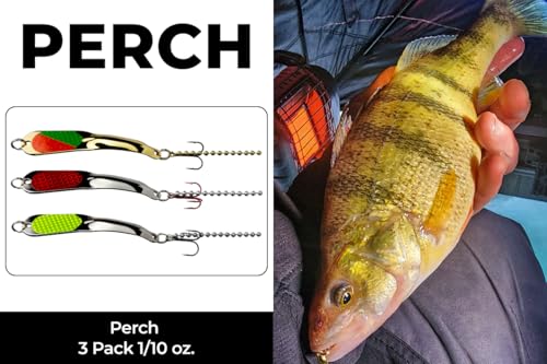 IRON DECOY Spoon Fishing Lures 3-Pack, Multi-Species Metal Spoons for Trout, Walleye, Bass, Salmon, Pike, Ice Fishing & Trolling, Vibrating Spoon Lure Kit - color: Perch, 1/10 oz