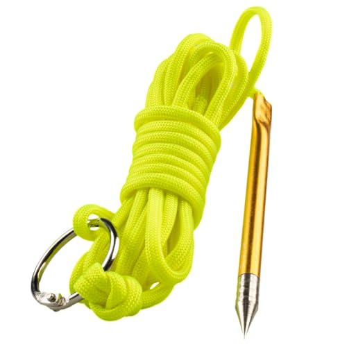 10 Foot 550lb Paracord Fishing Stringer Fish Holder with Metal Threading Needle and 1 Inch Split Ring - color: Neon Yellow