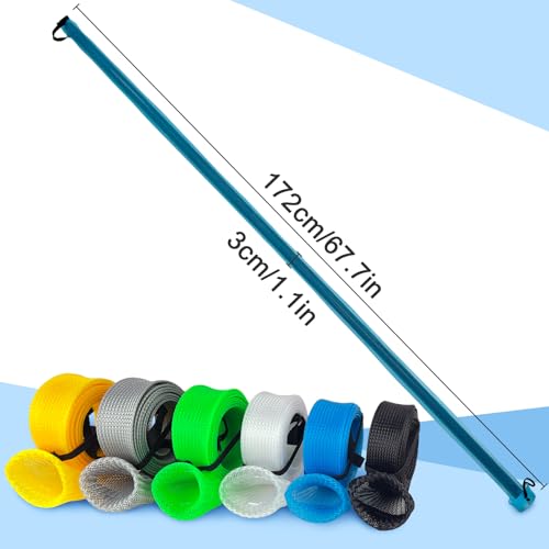 EZYoutdoor Fishing Rod Socks, 7 ft Braided Mesh Rod Sleeves | Fits 6'6-7' Spinning, Casting, Fly Rods, Elastic Lanyard Prevent Tangles, Scratches and Storage Wear - color: 6 Pack (Blue, Green, Yellow, Black, White, Grey)