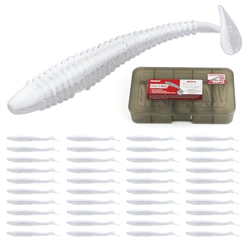Paddle Tail Swimbaits 100/80/50PCS, 5/4/3/2 inch Soft Fishing Lures Bulk Pack – Durable Lifelike Action Lures for Bass, Trout, Crappie – Freshwater & Saltwater Fishing Gifts - color: White Pearl, size: 3in, 100pcs