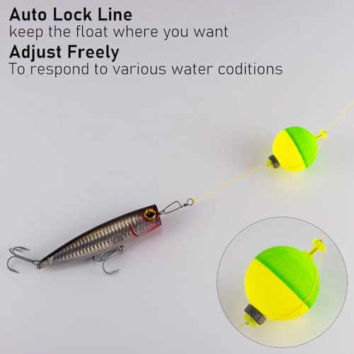 Dr.Fish 10 Pack Weighted Fishing Bobbers Snap-on Spring Floats EVA Foam Push Button Clip on Floats Fly Fishing Trout Bass Crappie Catfish - color: Green/Chartreuse, size: Diam 0.75"(1/16oz)