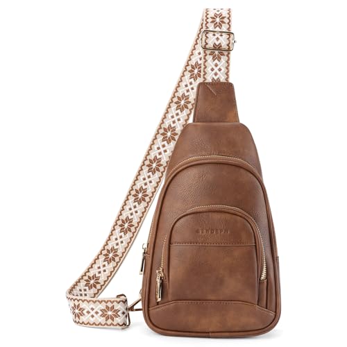 SENDEFN Small Sling Bag Crossbody Bags for Women Vegan Leather Cell Phone Cross Body Purse Fanny Packs Chest Bag for Women - color: A-Brown