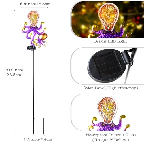 Yiosax-Solar Outdoor Lights Decorative-Yard Outdoor Decorative - Garden Stakes Octopus Decorative Waterproof 7 LED Light Decor Ocean Beach Theme for Lawn Path Yard Decoration Gift Idea - style: Octopus
