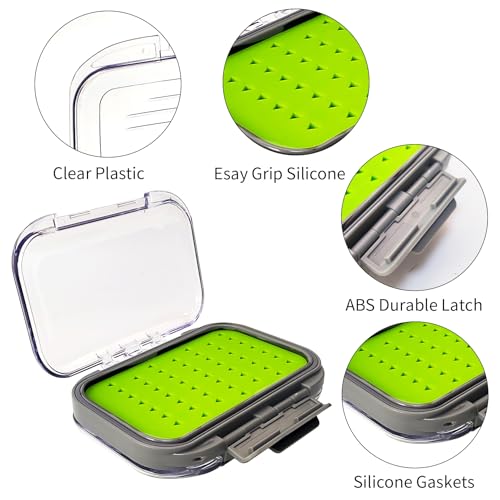Aventik Silicone Fly Fishing Box Jig Box Waterproof Streamer flies Case Double Sided Clear Lid Storage Lure Case Saltwater Freshwater (XSB:4.24x3.04x1.36inch) - style: XSB:4.24x3.04x1.36inch