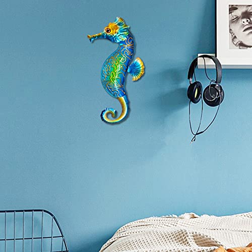 John's Studio Seahorse Sea Wall Decor Outdoor Metal Garden Hanging Art Glass Sculptures Home Ocean Theme Decorations for Kitchen Bathroom and Pool - color: Seahorse - Green