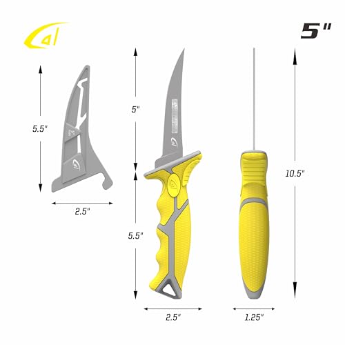 danco 5" Flex Fillet Knife Karl Fishing Knives, Bait Knife, Premium Swedish Stainless Steel Blade, Non-Stick Teflon Coating for Smooth, Precise Cuts, Freshwater/Saltwater - size: 5"