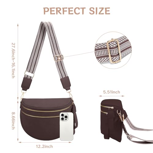 oscaurt Leather Crossbody Bag Bum Bag for Women Large Sling Bag Cross Body Purse Shoulder Handbag Fanny Pack - color: Coffee, size: Large