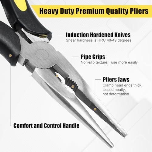 Premium Long Needle Nose Pliers-8’’, Paper Clamp Precision, High Carbon Steel, Soft Grip with Wire Cutter, Long Nose Cutting Pliers for Home, Fishing, Jewelry, Crafts,2pcs - style: Two-8in