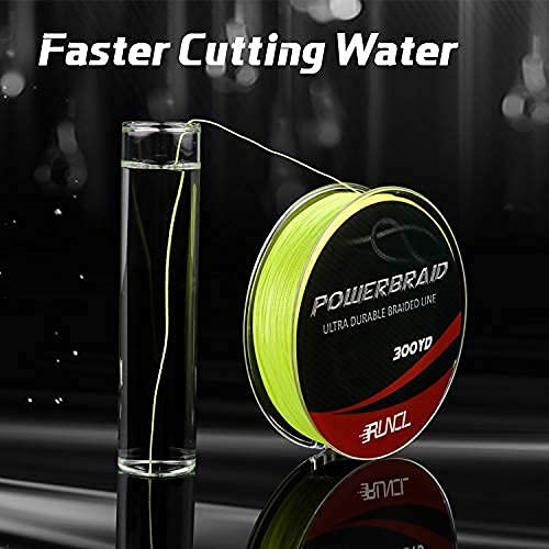 RUNCL PowerBraid Fishing Line 4/8/9 Strands, Braided Fishing Line 300/500/1000Yds - Seamless Weaving Tech, Enhanced Coating Tech, Zero Stretch, High Sensitivity, Smaller Diameter - Braid Line 15-115LB - color: Hi-Vis Yellow, size: 18LB-300yds(8 Strands)