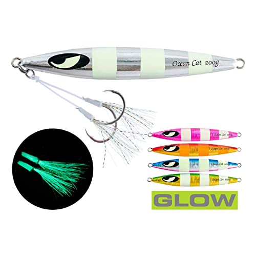 OCEAN CAT Slow Fall Fishing Luers Mental Lead Jigging Sea Baits Flat Hooks 5 Colors 5 Weights - color: Silver, size: 2 1/8oz(60g)