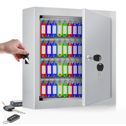 Nebakne 100 Keys White Key Cabinet, Anti-Theft Key Lock Box with Key Tags, Adjustable Key Organizer Wall Safe for Car Office House Garage Rental Business - color: White, size: 100 Key Hook