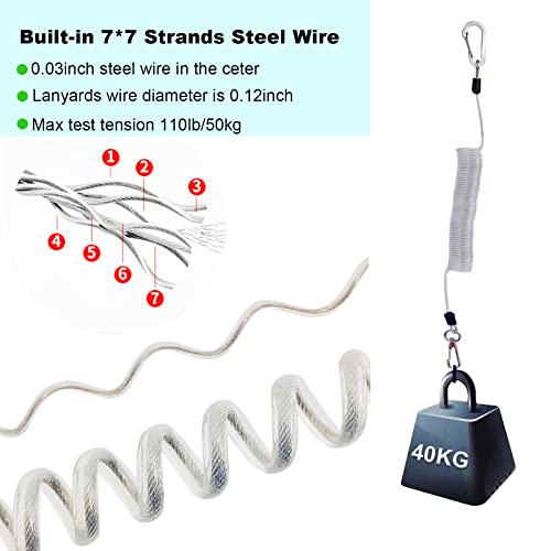 Fishing Lanyard, Heavy Duty Coiled Lanyards Stainless Steel Wire Inside, Safety Rope Extension Cord Tether Retractable Fishing Accessories for Rods, Pliers, Boating, Paddles, Kayak - color: Silver