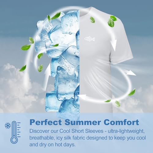 Riverruns Men's Fishing Shirt Short Sleeve UPF 50+ UV Sun Protection T-Shirt Rash Guard Swim Shirt #1024 - color: Light Gray / Fly Fishing, size: Large