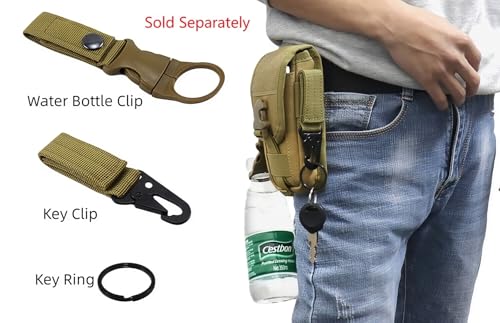 MOLLE EDC Waist Tool Pouch with Key Ring for Fishing,Camping,Hiking | Soft fleece lining protects,4 card slots,cash pocket, pen holder,Adjustable strap holds phone firmly - color: Brown