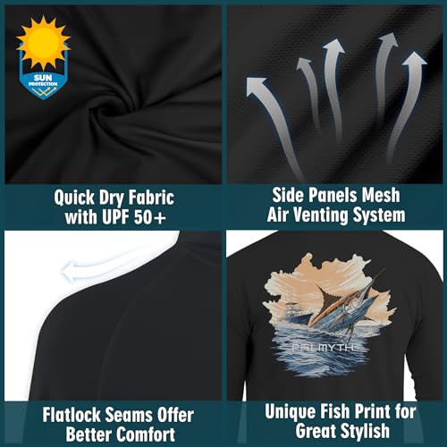 Palmyth Fishing Hoodie for Men Long Sleeve Sun Protection UV UPF 50+ Shirts - color: Black/Sailfish Pursuit, size: 4X-Large