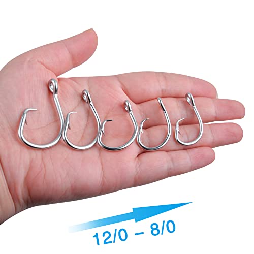Tuna Circle Hooks, Stainless Steel Catfish Circle Hooks Saltwater 2X Strong Short Shank Big Game Hooks for Catfish Bass Tuna Size 8/0-18/0 - size: 13/0 80PCS