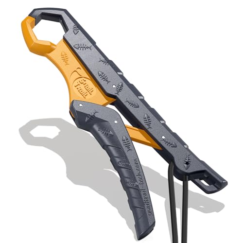 SNAIL TRAIL 7.5''/9'' Floating Fish Gripper, Fishing Grabber, Catfish Mouth Pliers, Caught Bass Holder, Digital Scale Hook Clamp, Saltwater Lip Grip Tool with Lanyard, Gifts for Men, Gray-Yellow - color: Gray-yellow, size: 7.5"