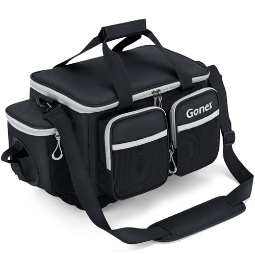 Gonex Fishing Tackle Bag, Water-Resistant Polyester Material Fishing Tackle Storage Bag with Padded Shoulder Strap and Non-Slip Base Suitable for 3600 3700 Tackle Box