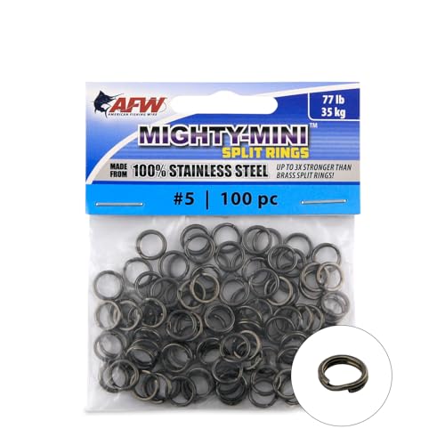 American Fishing Wire Mighty Mini Stainless Steel Split Rings, 3 Times Stronger Than Brass, Superior Holding Power for Fisherman and Outdoorsman - 100pcs in Bright Stainless Steel and Gunmetal Black - size: 100 pc, #5, 77 lb test, style: Gunmetal Black