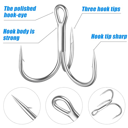 Shaddock Fishing Treble Hooks, Round Bend Short Shank Treble Hooks, High Carbon Steel, Wide Gap for Lures, Baits, Stripe, Trout, Bass, Salmon, Panfish 100/200PCS - color: White, size: 100PCS-6#