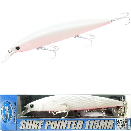LUCKY CRAFT Surf Pointer 115MR Saltwater Fishing Lures for Halibut and Stripped Bass, Long Casting Jerkbait, Sinking Surf Fishing Gear, Fish Accessories for Tackle Box - color: 711 Super Glow Cherry Berry, size: One Size
