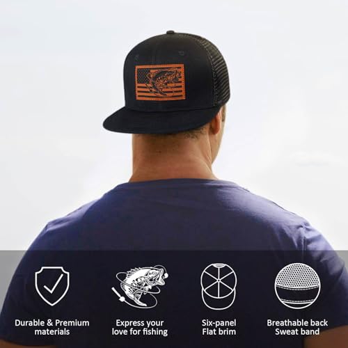 Fishing Gifts for Men - Snapback & Trucker Hats - American Flag Outdoor Fishing Hat - color: 10.black Flatbrim (Bassflag)