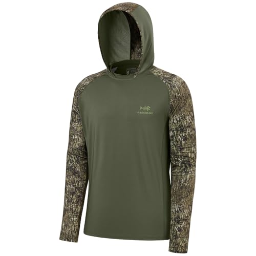 BASSDASH Men’s UPF 50 Performance Fishing Shirt Cooling Hoodie Camo Long Sleeve FS17M - color: Olive Green/Moss Wood, size: X-Large
