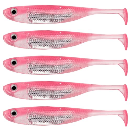 QualyQualy Soft Plastic Swimbait Paddle Tail Shad Lure Soft Bass Shad Bait Minnow Paddle Tail Swim Bait for Bass Trout Walleye Crappie - 2.75in, 3.14in, 3.94in, 5in - color: 6#, size: 3.94in - 5Pcs