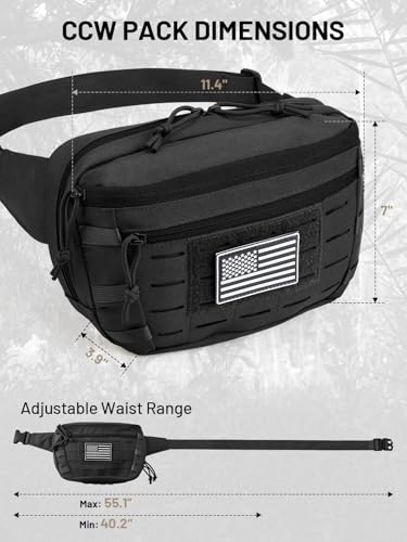 Tactical Sling Bag, Fanny Pack,2in1,CCW & EDC Shoulder Bag with MOLLE & Pistol Holster - 1000D Adjustable Strap for Outdoor Carry Men & Women - color: Black
