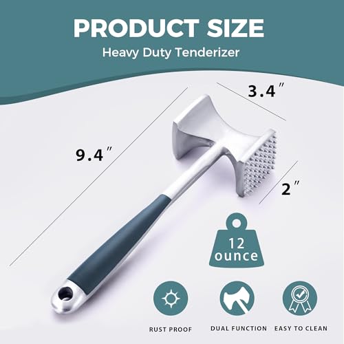 KITEXPERT Meat Tenderizer Hammer with Comfortable-Grip Handle, Dual-side Mallet for Kitchen, Heavy Duty Pounder For Tenderizing Steak, Beef and Fish, Blue - color: Blue