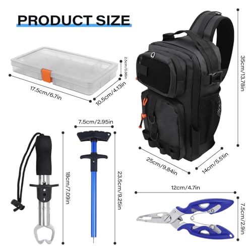 Fishing Backpack with Tackle Boxes,Waterproof Fishing Shoulder Bag for Fishing Gear,Fish Bag with 136 Pcs Fishing Lures Kit,Fish Hook Remover Tool,Fish Lip Gripper,Fishing Plier,Gifts for Men (Black) - color: Black