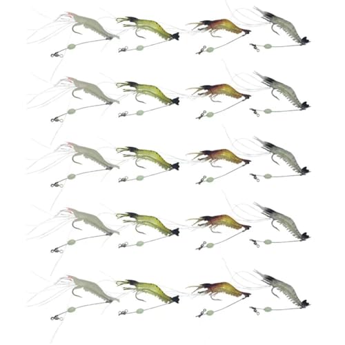 Artificial Silicone Soft Bait Set, Luminous Shrimp Fishing Lure with Hook Fishing Tackle, Freshwater/Saltwater - color: 20 Pcs