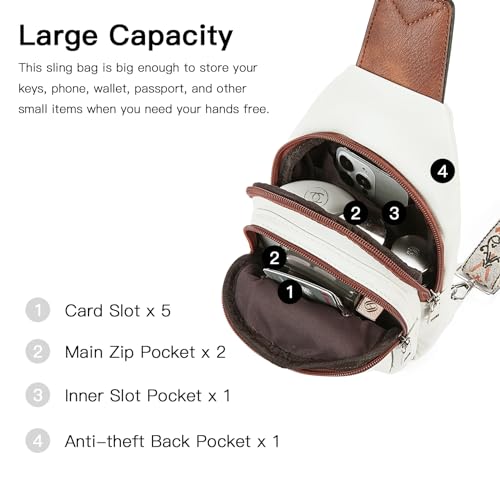 Telena Sling Bag for Women Crossbody Bags Purse for Women Vegan Leather Fanny Pack with Adjustable Strap - color: 1-beige Brown
