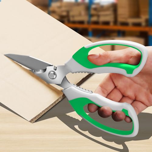 BoFuYuan 8-Inch Utility Scissors All Purpose Heavy Duty, Serrated Blade, Green Comfort Grip for Cutting Carpet, Cardboard, Leather, Fabric, Multipurpose Sharp Shears for Kitchen, Garden, Office, Carft - color: Green