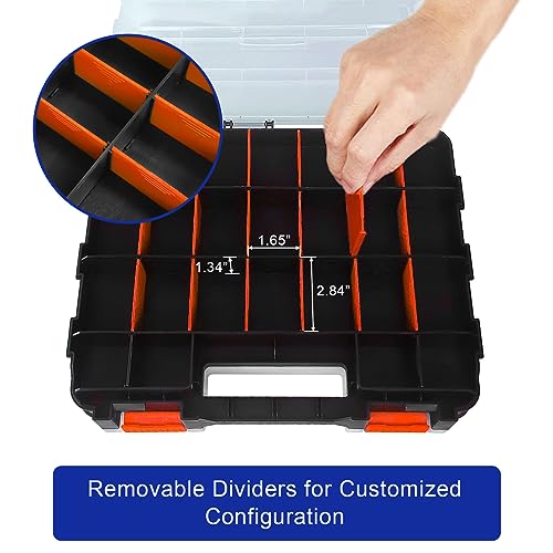 Tools Organizer Box Small Parts Storage Box 50-Compartment Double Side Hardware Organizers with Removable Plastic Dividers for Screws, Nuts, Nails, Bolts, Orange - color: Orange