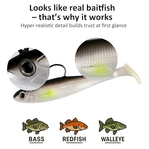 5/6Pcs Pre-Rigged Soft Plastic Lures, Paddle Tail Swimbait, Jig Heads for Bass, Walleye, Pike, Trout, Redfish Fishing - color: 5Pcs Pre-Rigged Paddle Tails