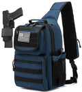 Tactical Sling Crossbody Bag Holster Shoulder Backpack 15L Water Bottle Holder Radio Pouch 6 Elastic Slots for Men Women Hiking Hunting Shooting - color: Navy Blue